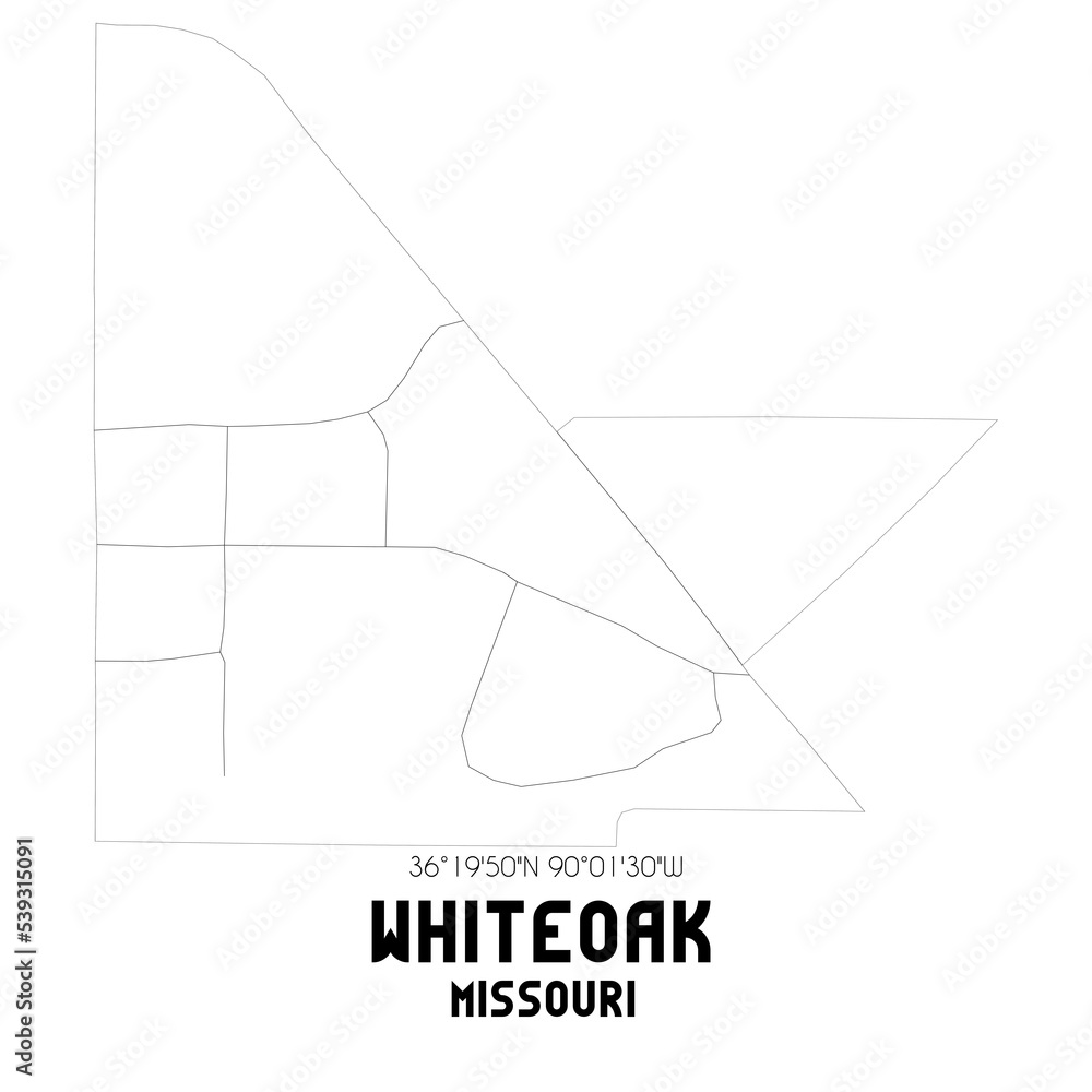 Whiteoak Missouri. US street map with black and white lines. Whiteoak Missouri. US street map with black and white lines.