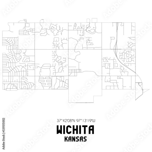 Wichita Kansas. US street map with black and white lines.