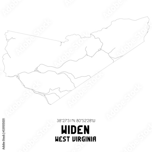 Widen West Virginia. US street map with black and white lines.