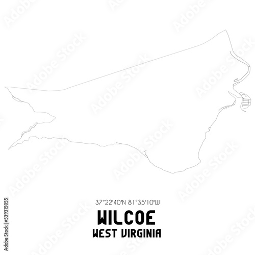 Wilcoe West Virginia. US street map with black and white lines.
