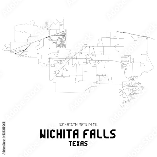 Wichita Falls Texas. US street map with black and white lines.