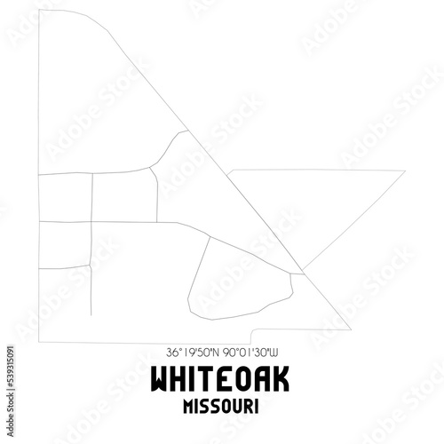 Whiteoak Missouri. US street map with black and white lines. photo