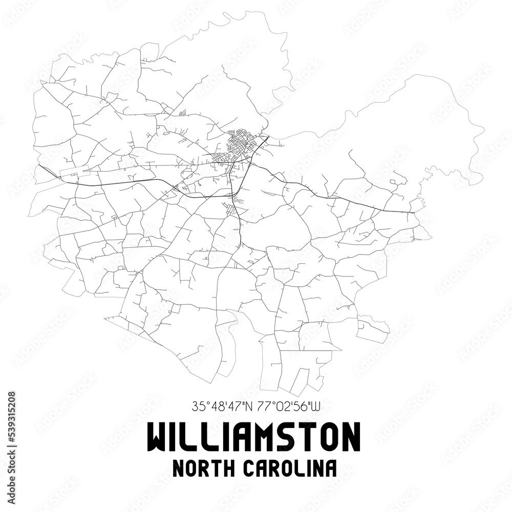 Williamston North Carolina. US street map with black and white lines.