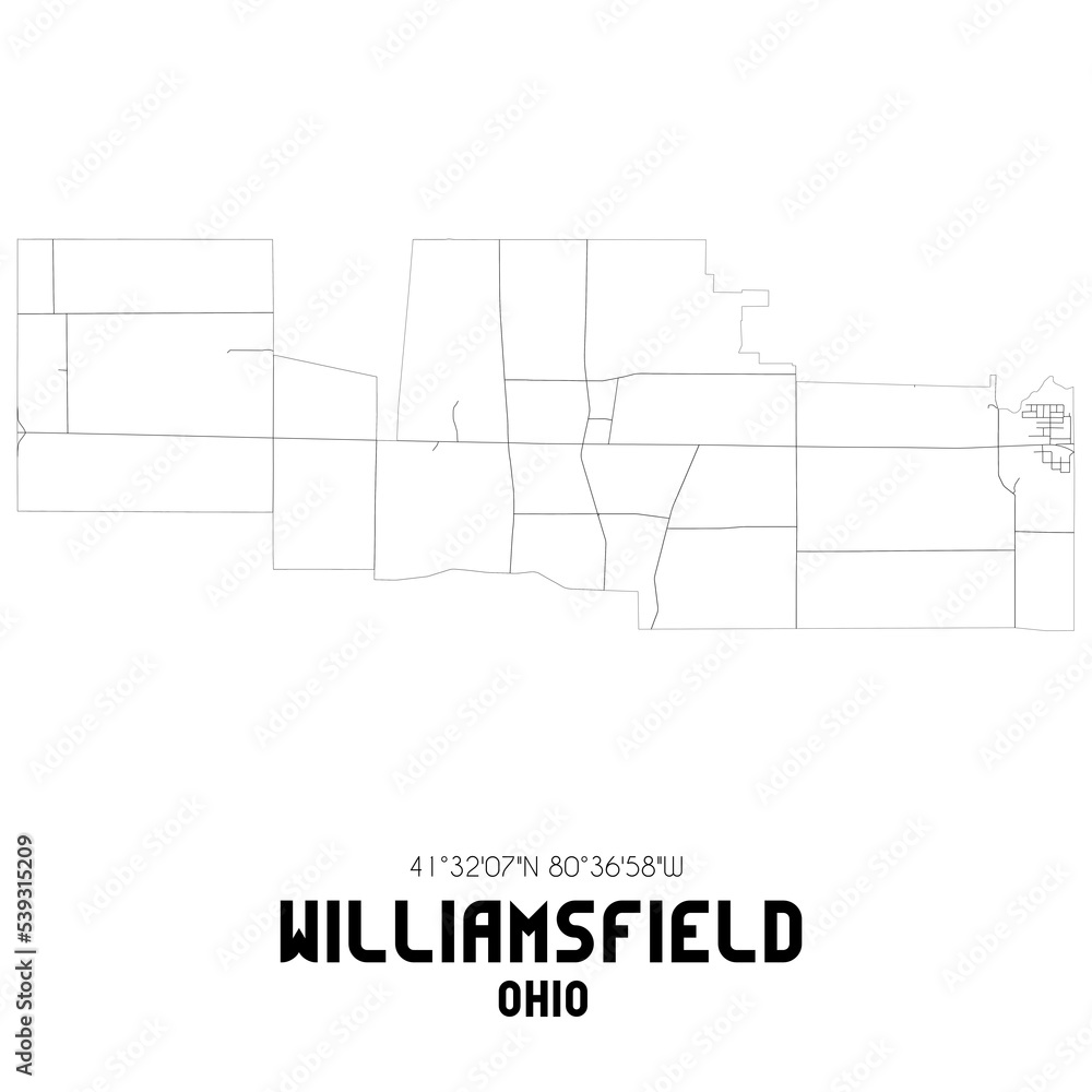 Williamsfield Ohio. US street map with black and white lines. Williamsfield Ohio. US street map with black and white lines.