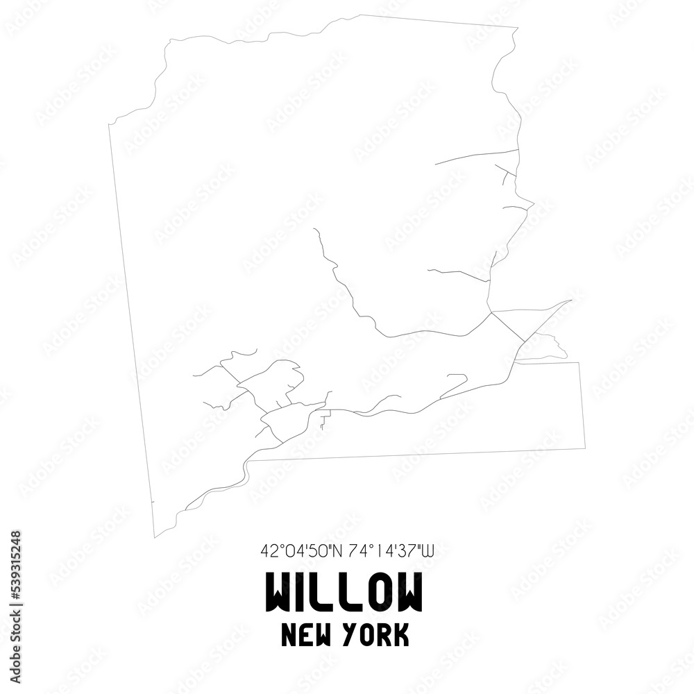 Willow New York. US street map with black and white lines.