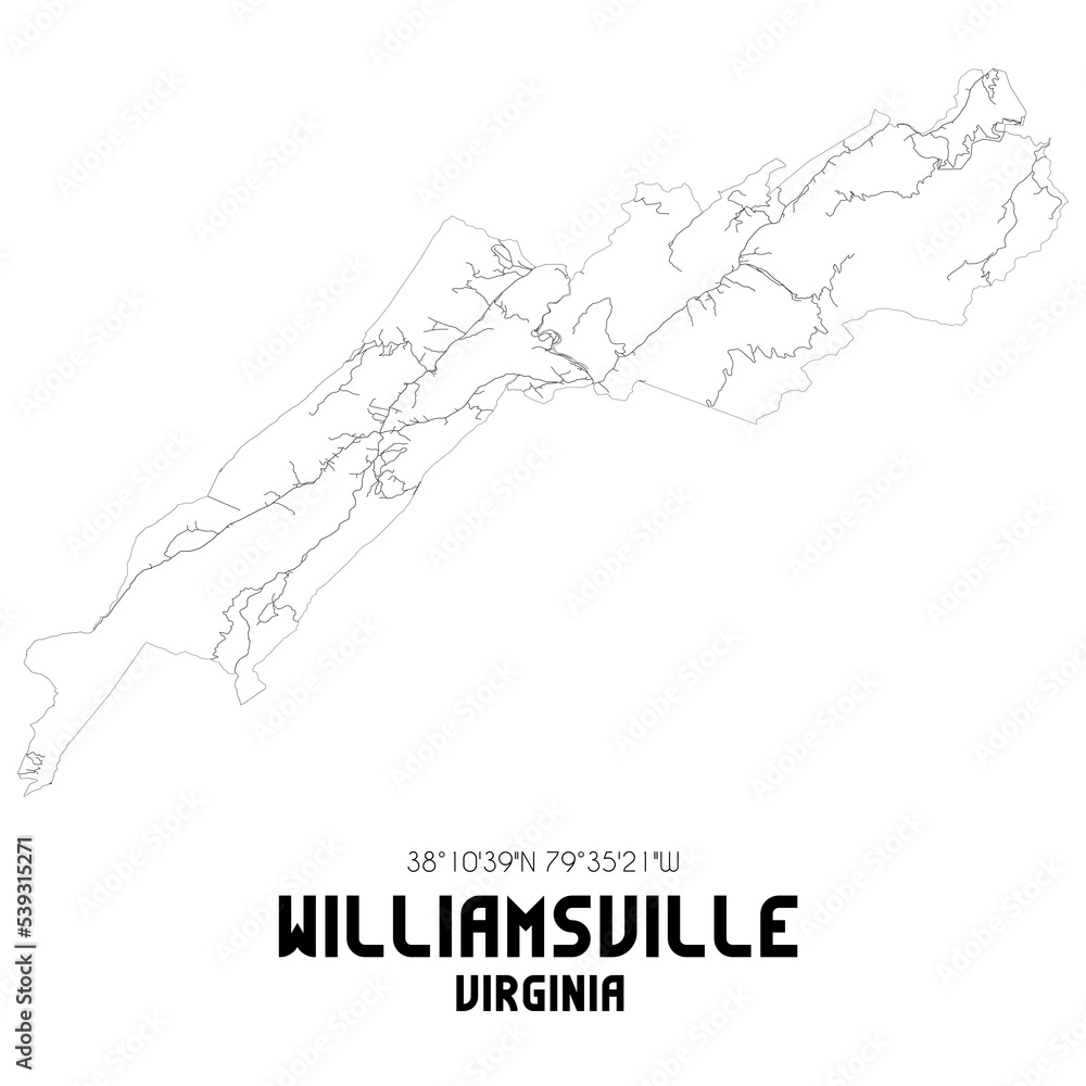 Williamsville Virginia. US street map with black and white lines.