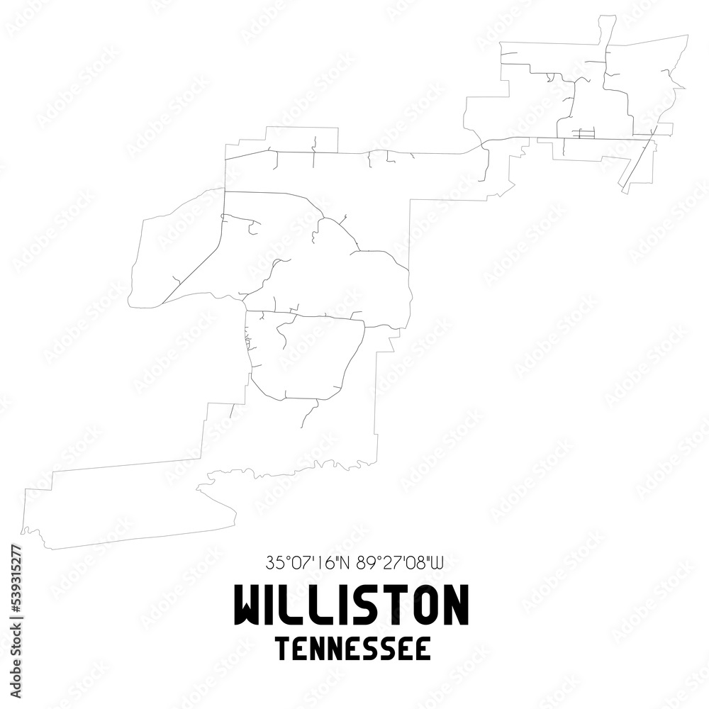 Williston Tennessee. US street map with black and white lines. Williston Tennessee. US street map with black and white lines.