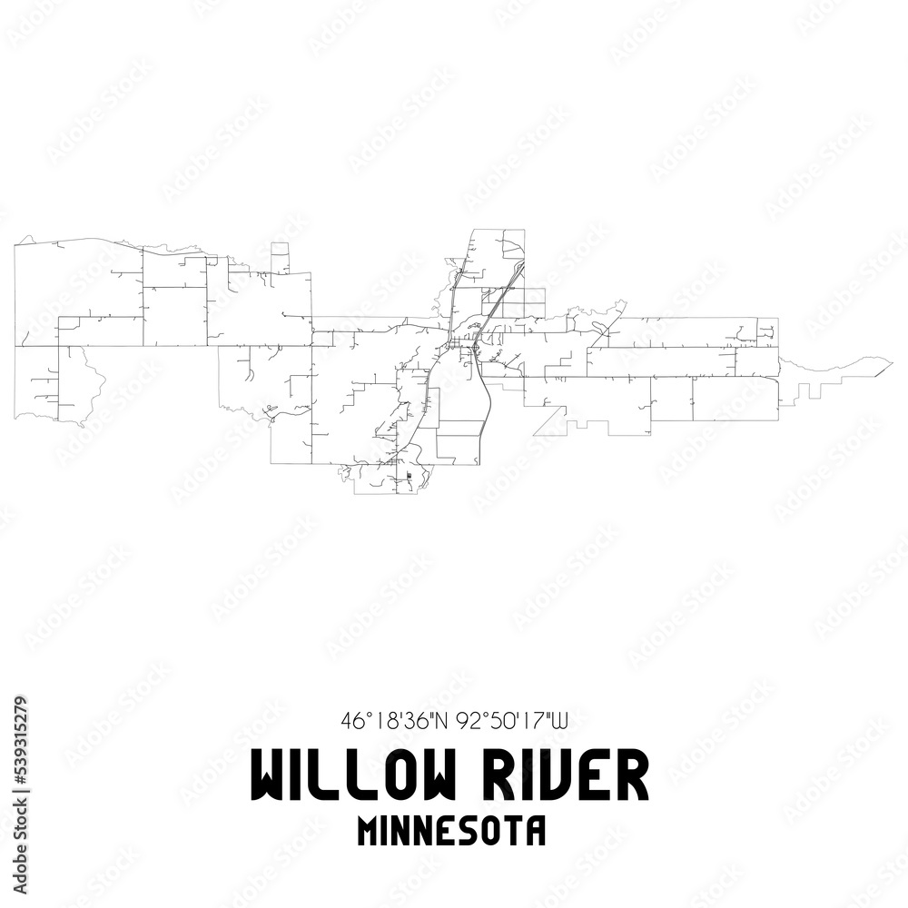 Willow River Minnesota. US street map with black and white lines. Willow River Minnesota. US street map with black and white lines.