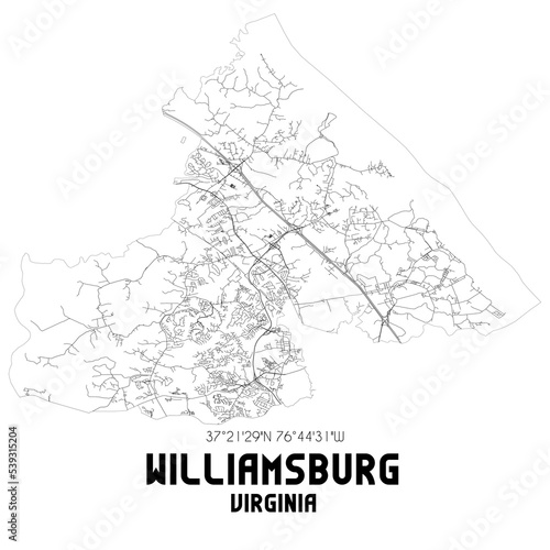 Williamsburg Virginia. US street map with black and white lines. photo