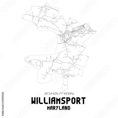 Williamsport Maryland. US street map with black and white lines.