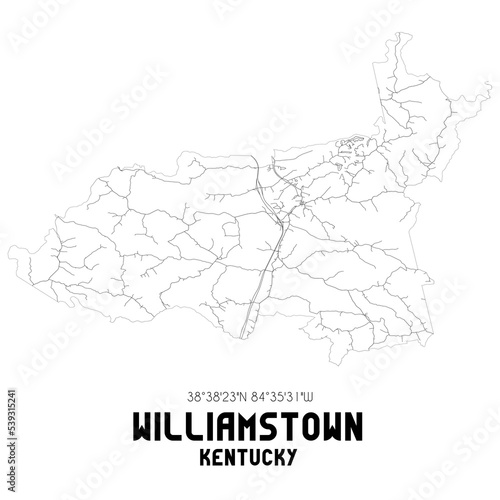 Williamstown Kentucky. US street map with black and white lines.