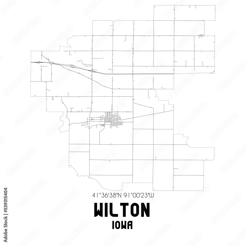 Wilton Iowa. US street map with black and white lines. Wilton Iowa. US street map with black and white lines.