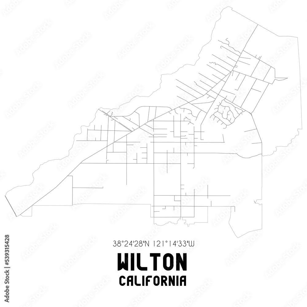Wilton California. US street map with black and white lines.