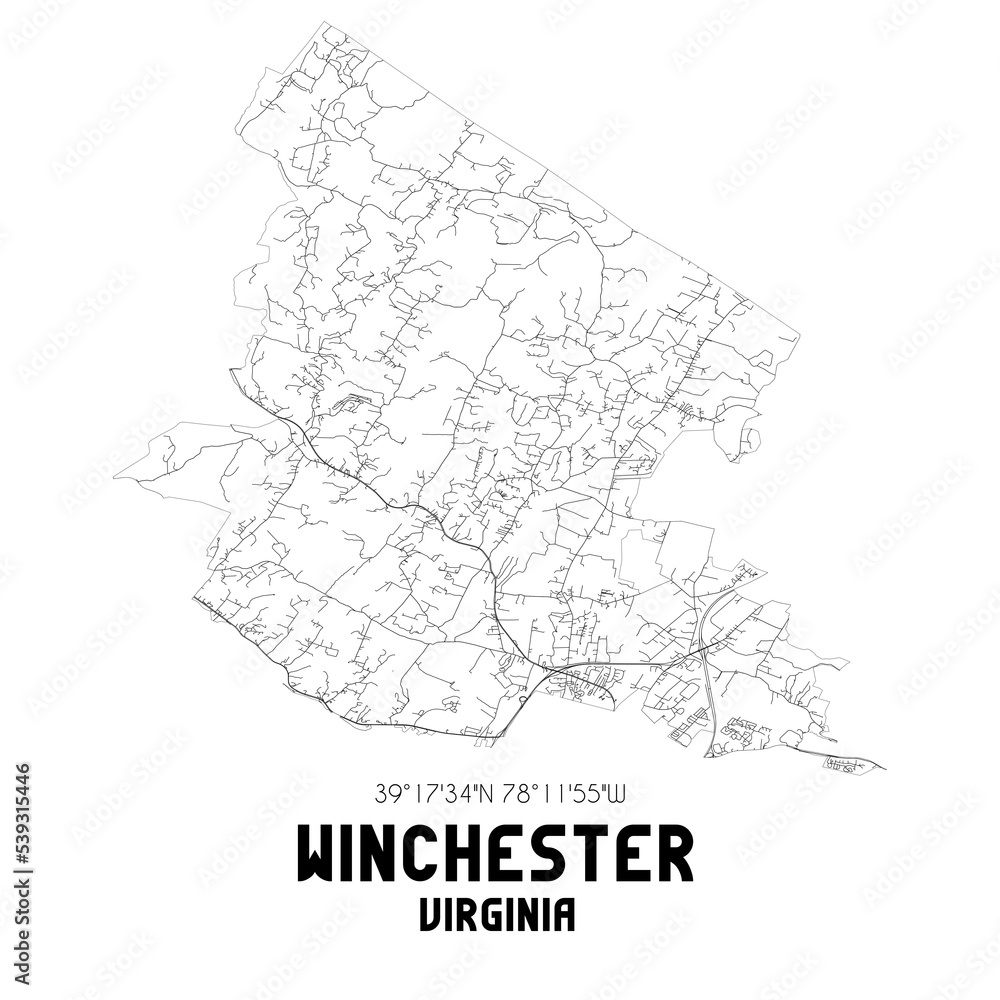 Winchester Virginia. US street map with black and white lines. Stock Illustration Adobe Stock