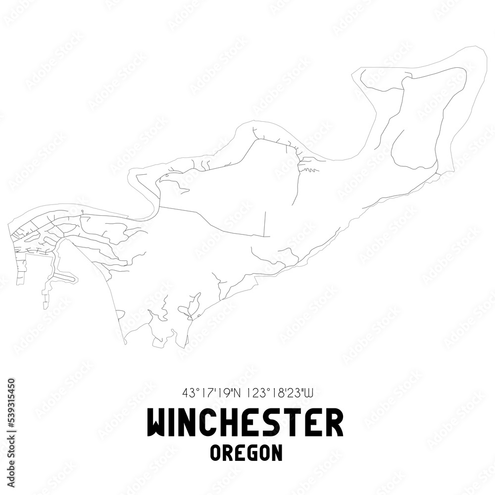 Winchester Oregon. US street map with black and white lines. Winchester Oregon. US street map with black and white lines.