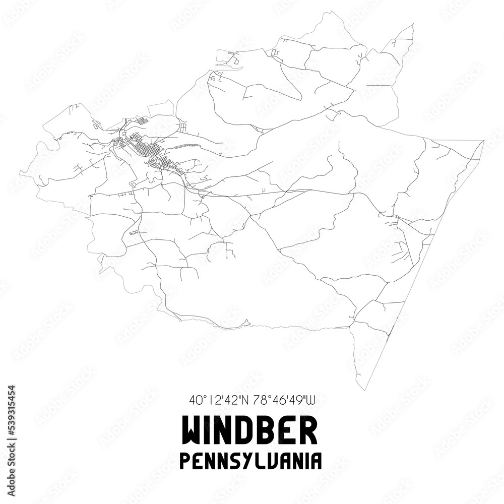 Windber Pennsylvania. US street map with black and white lines.
