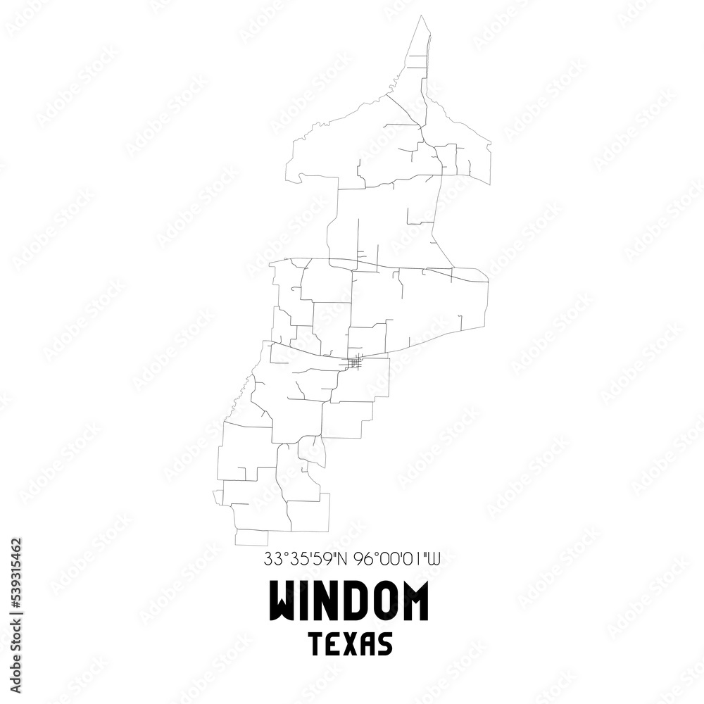 Windom Texas. US street map with black and white lines.