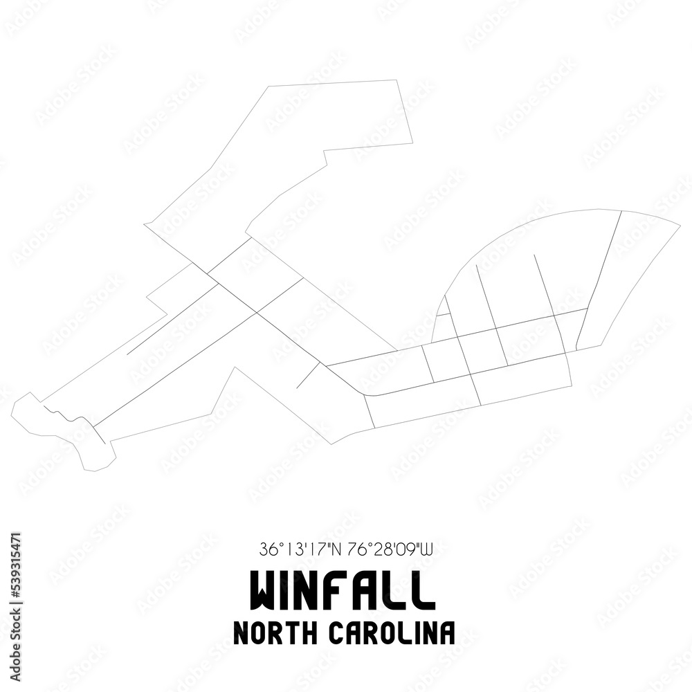 Winfall North Carolina. US street map with black and white lines. Stock