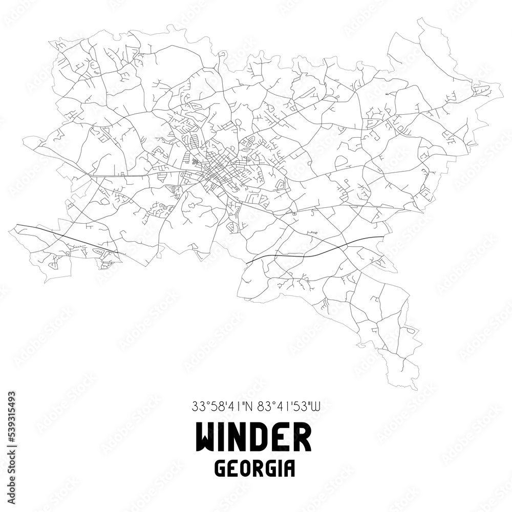 Winder Georgia. US street map with black and white lines. Winder Georgia. US street map with black and white lines.