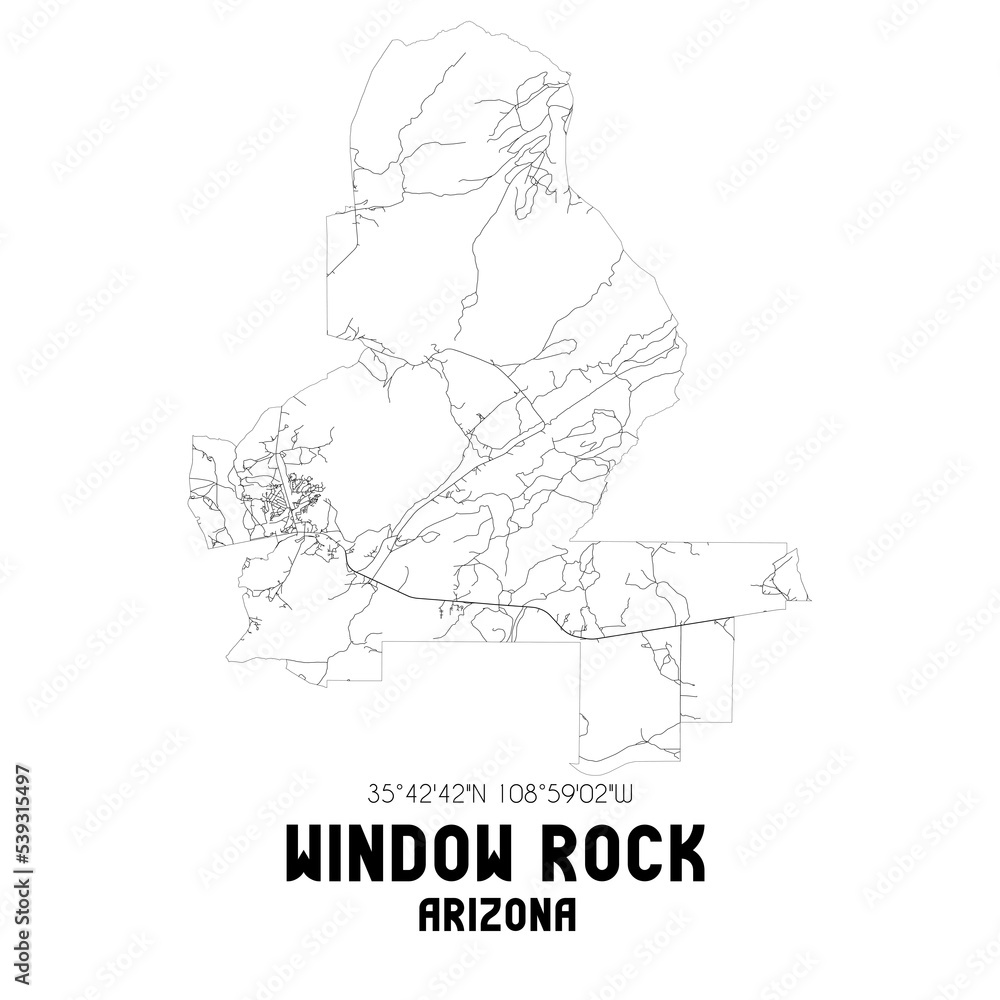 Window Rock Arizona. US street map with black and white lines.