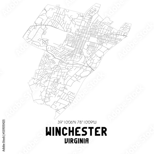 Winchester Virginia. US street map with black and white lines. photo