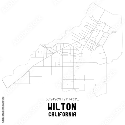 Wilton California. US street map with black and white lines.