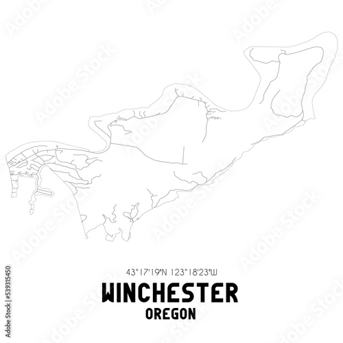 Winchester Oregon. US street map with black and white lines.
