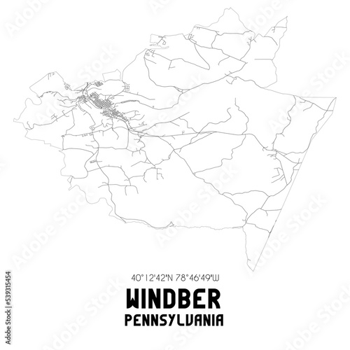 Windber Pennsylvania. US street map with black and white lines.