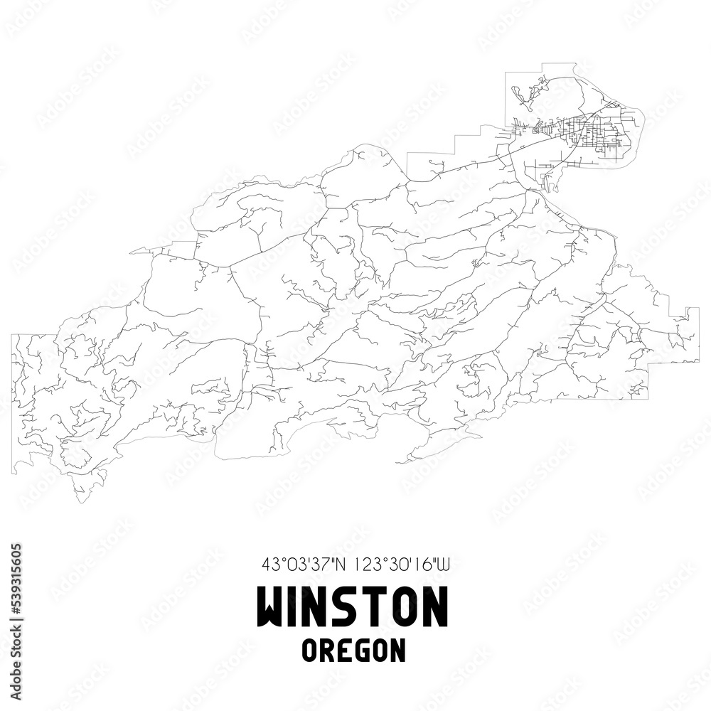 Winston Oregon. US street map with black and white lines.