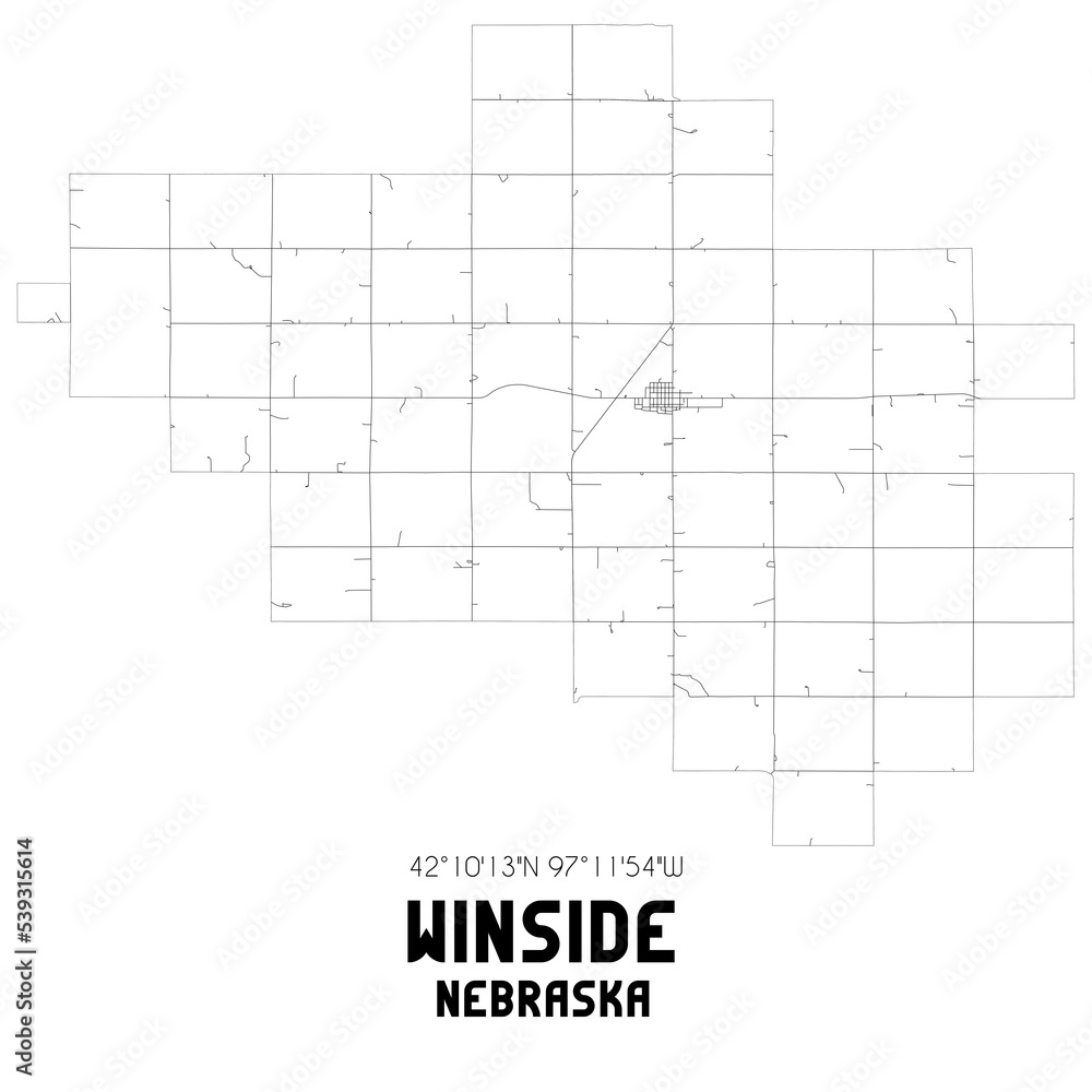 Winside Nebraska. US street map with black and white lines. Winside Nebraska. US street map with black and white lines.