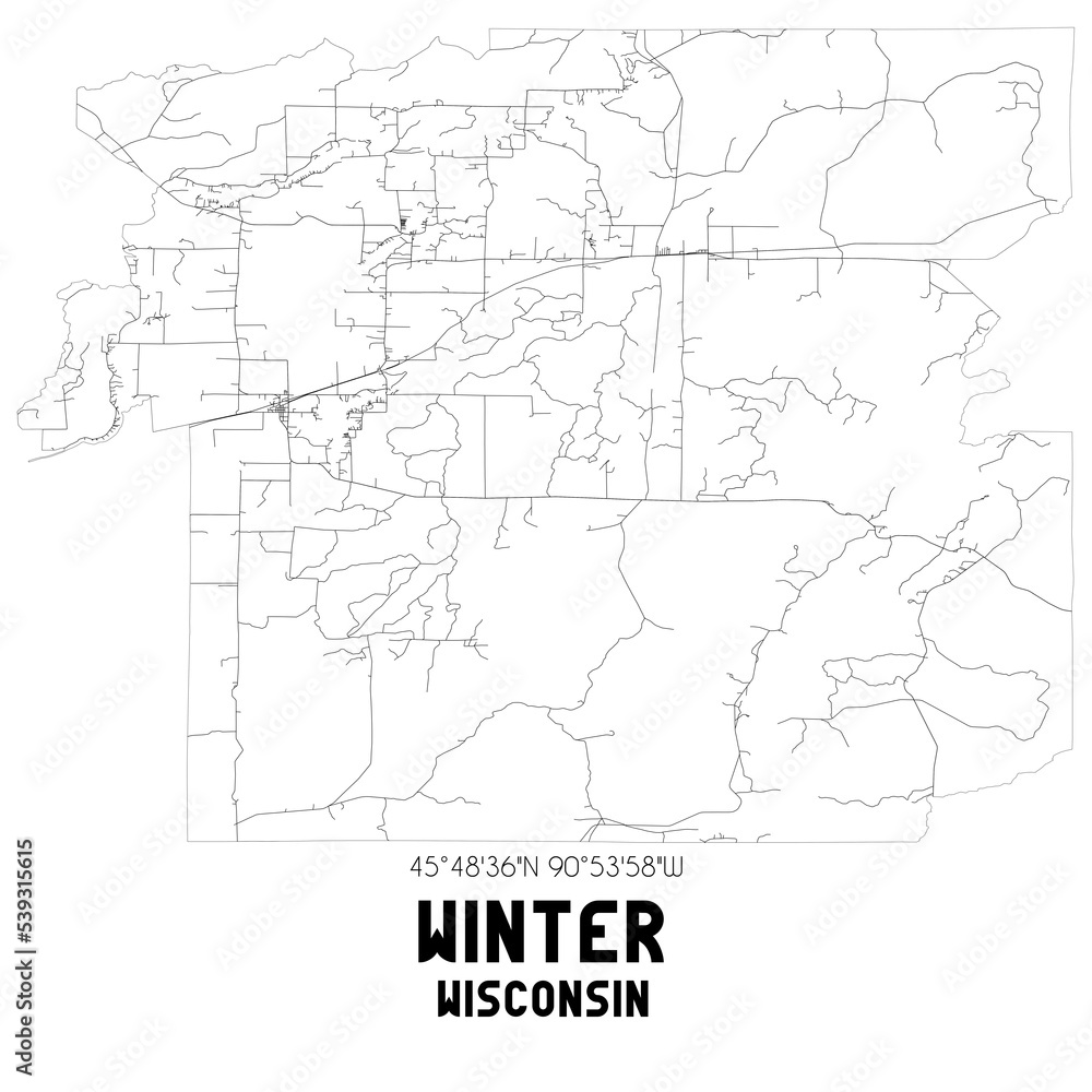 Winter Wisconsin. US street map with black and white lines.