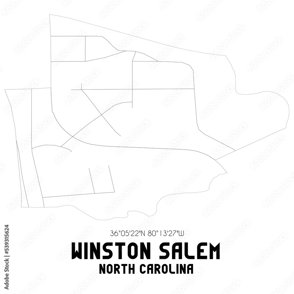Winston Salem North Carolina. US street map with black and white lines