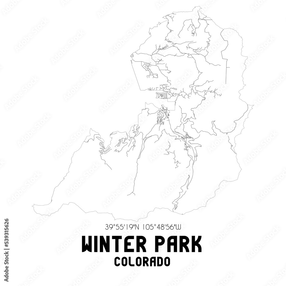 Winter Park Colorado. US street map with black and white lines.