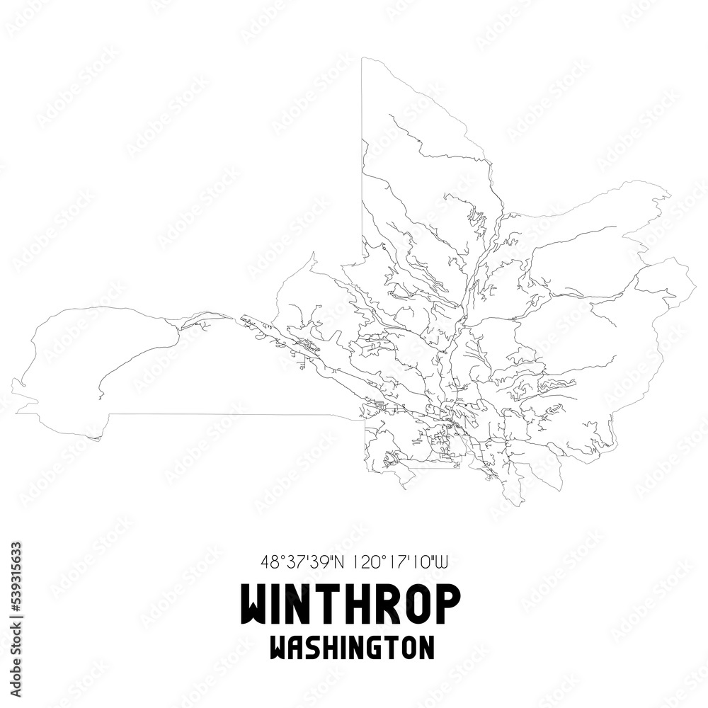 Winthrop Washington. US street map with black and white lines. Stock