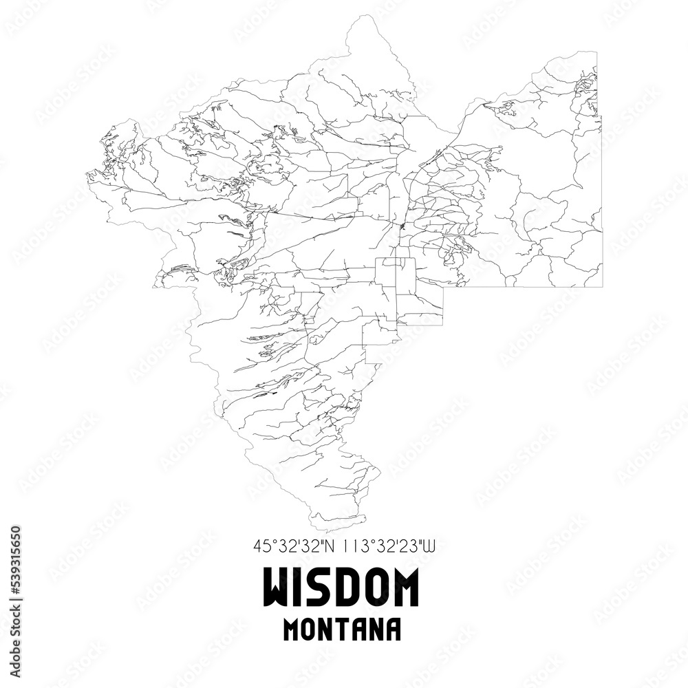 Wisdom Montana. US street map with black and white lines.