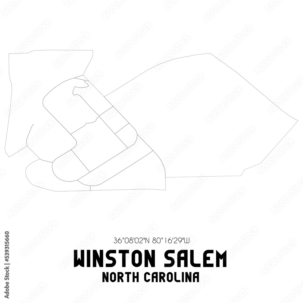 Winston Salem North Carolina. US street map with black and white lines