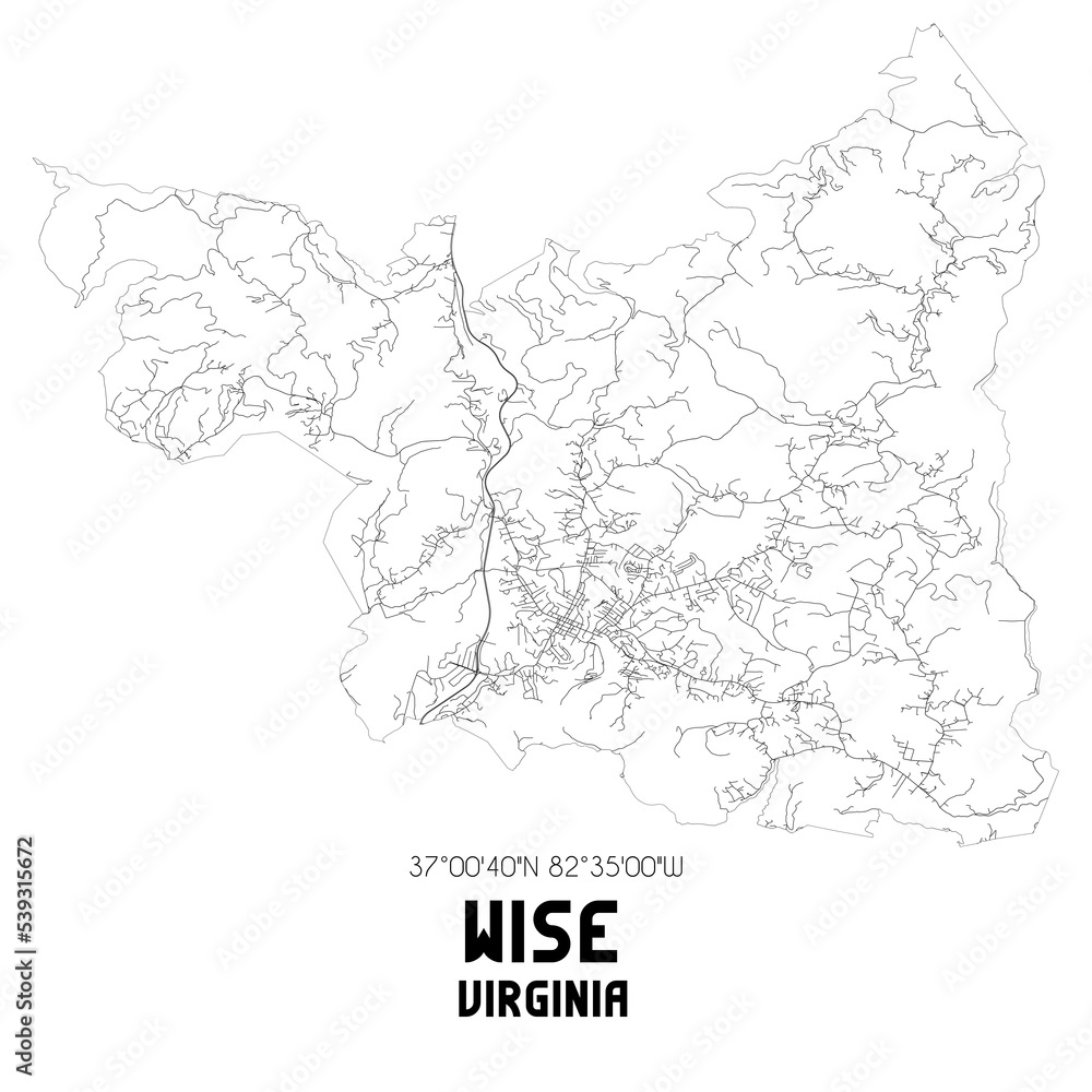 Wise Virginia. US street map with black and white lines. Wise Virginia. US street map with black and white lines.
