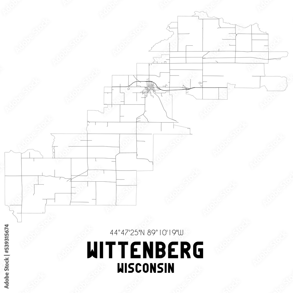 Wittenberg Wisconsin. US street map with black and white lines. Stock