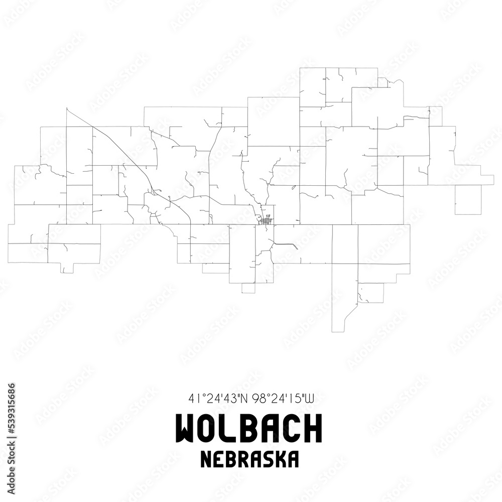 Wolbach Nebraska. US street map with black and white lines.
