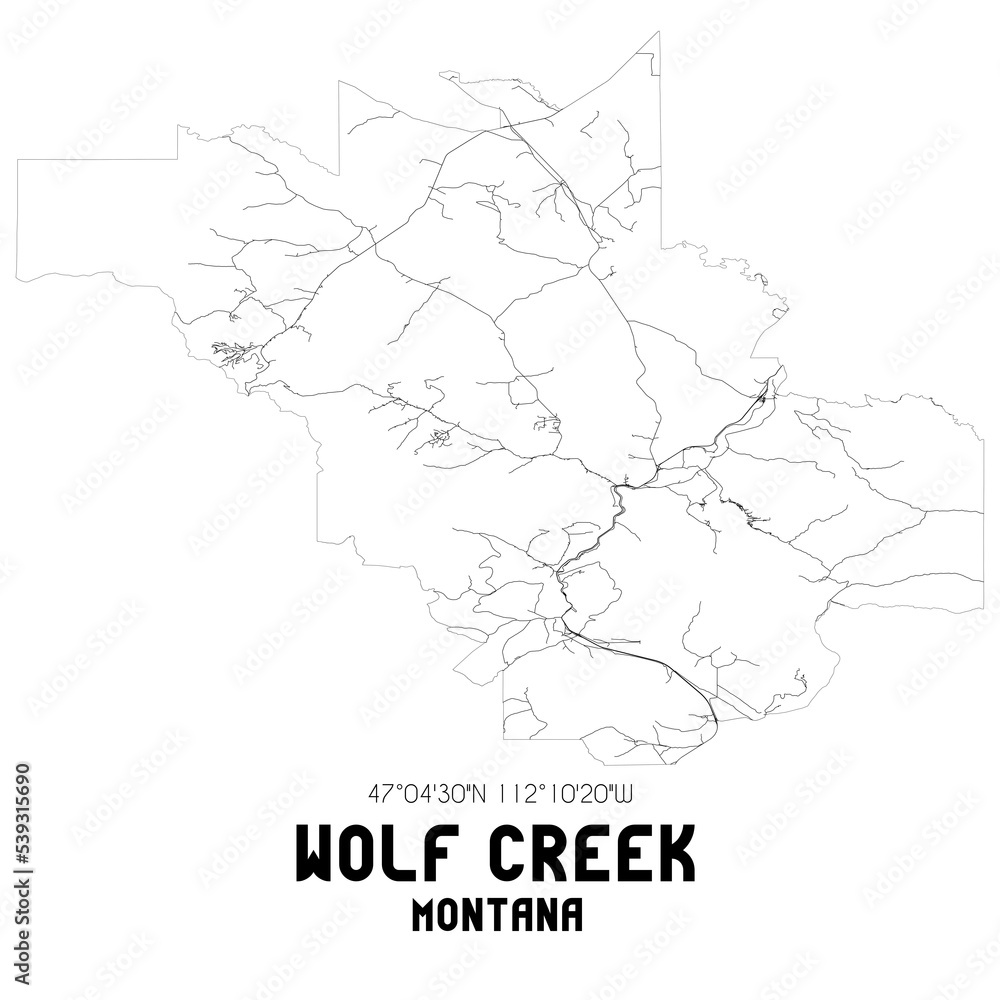 Wolf Creek Montana. US street map with black and white lines.