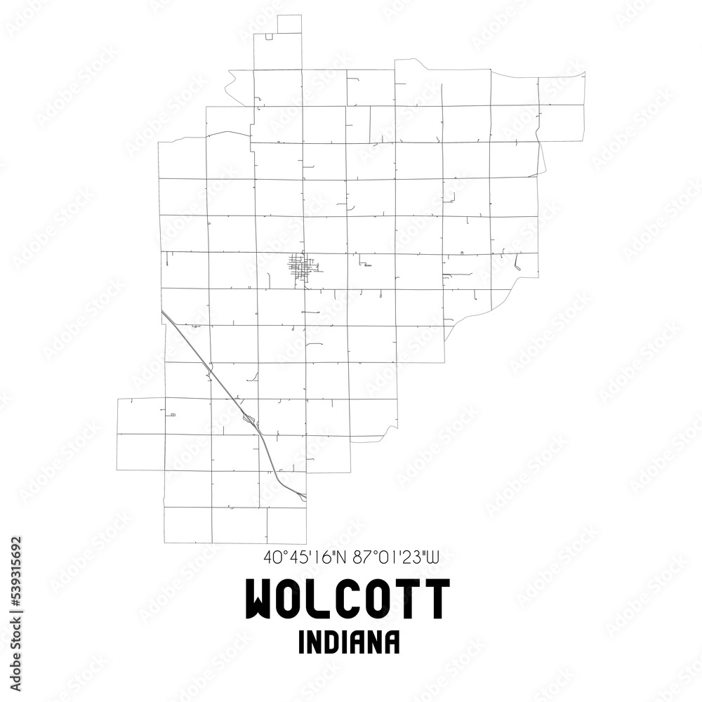 Wolcott Indiana. US street map with black and white lines. Stock