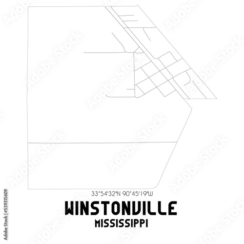 Winstonville Mississippi. US street map with black and white lines.
