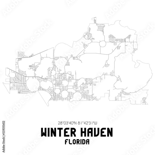 Winter Haven Florida. US street map with black and white lines. photo
