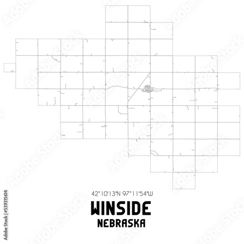 Winside Nebraska. US street map with black and white lines.