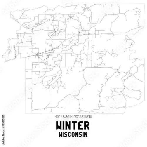 Winter Wisconsin. US street map with black and white lines.