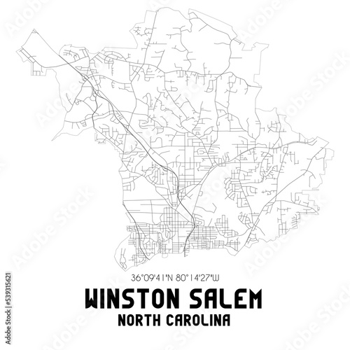 Winston Salem North Carolina. US street map with black and white lines.