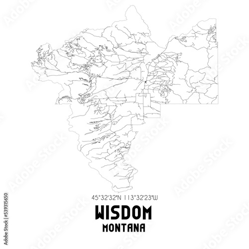 Wisdom Montana. US street map with black and white lines.