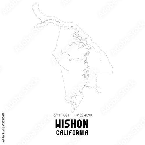 Wishon California. US street map with black and white lines.
