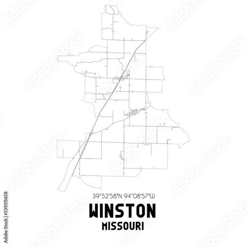 Winston Missouri. US street map with black and white lines.