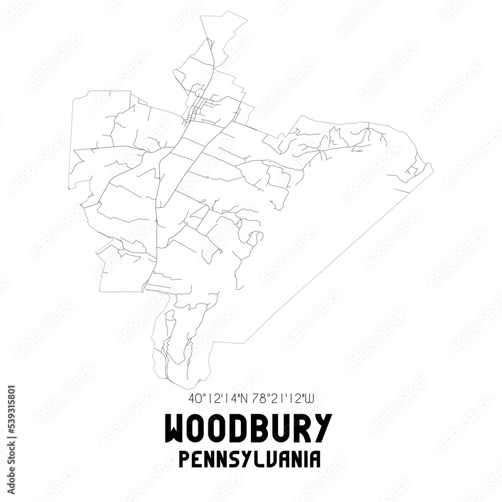 Woodbury Pennsylvania. US street map with black and white lines.